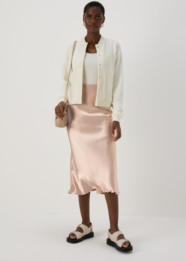 Champagne Satin Midi Skirt