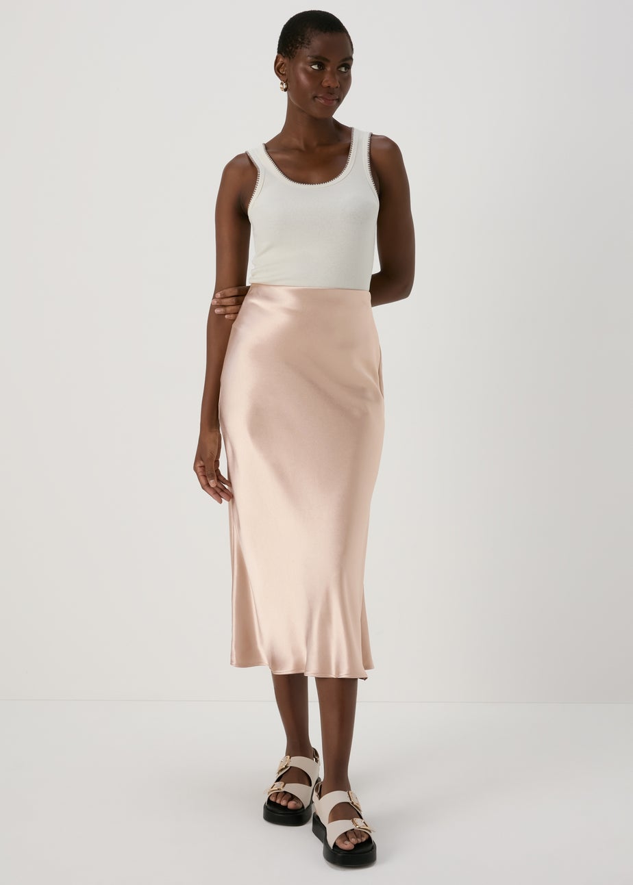Champagne Satin Midi Skirt