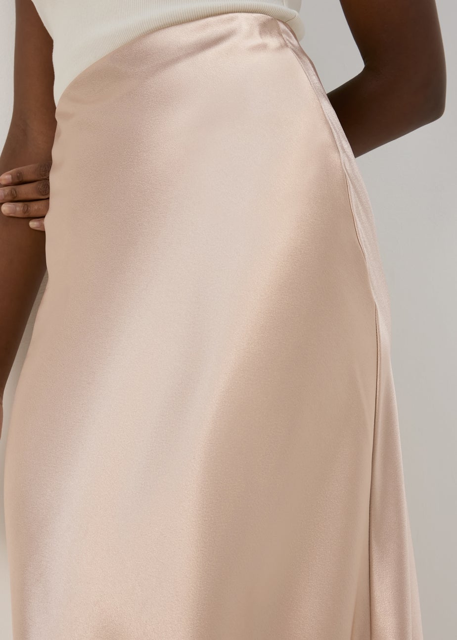 Champagne Satin Midi Skirt