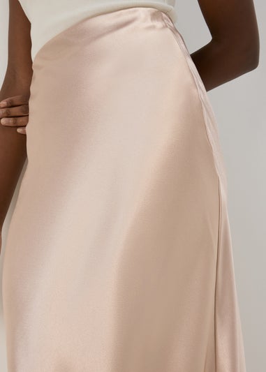 Champagne Satin Midi Skirt