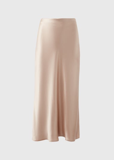 Champagne Satin Midi Skirt
