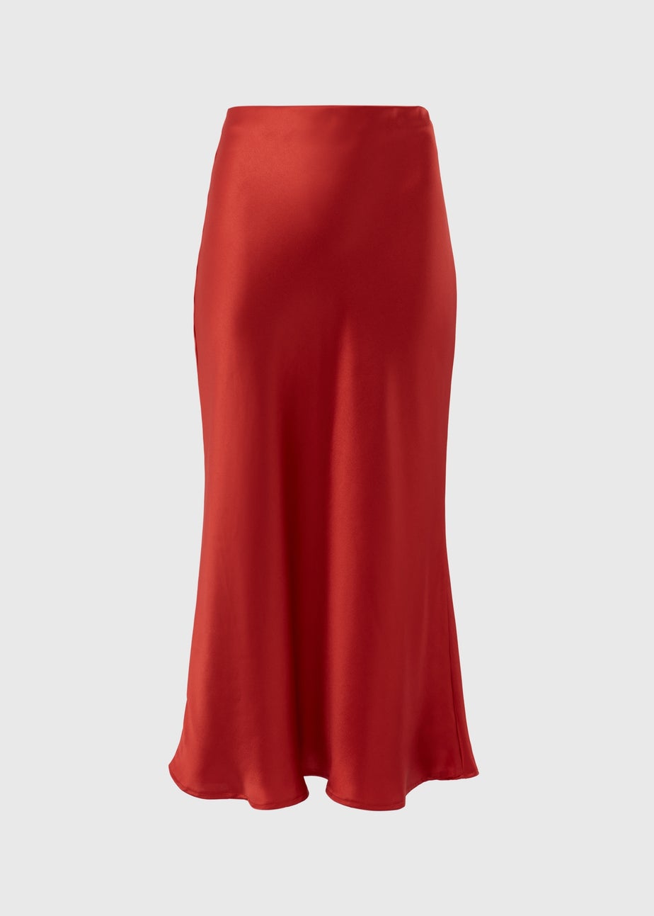 Red Satin Midi Skirt Matalan