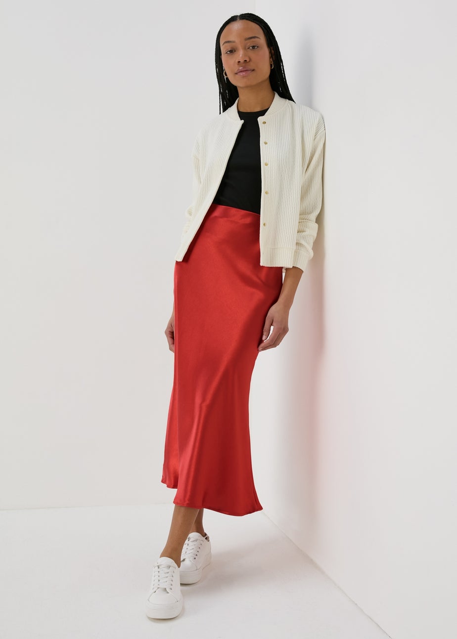 Red Satin Midi Skirt Matalan