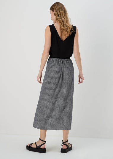 Grey Pleated Midi Jersey Skirt