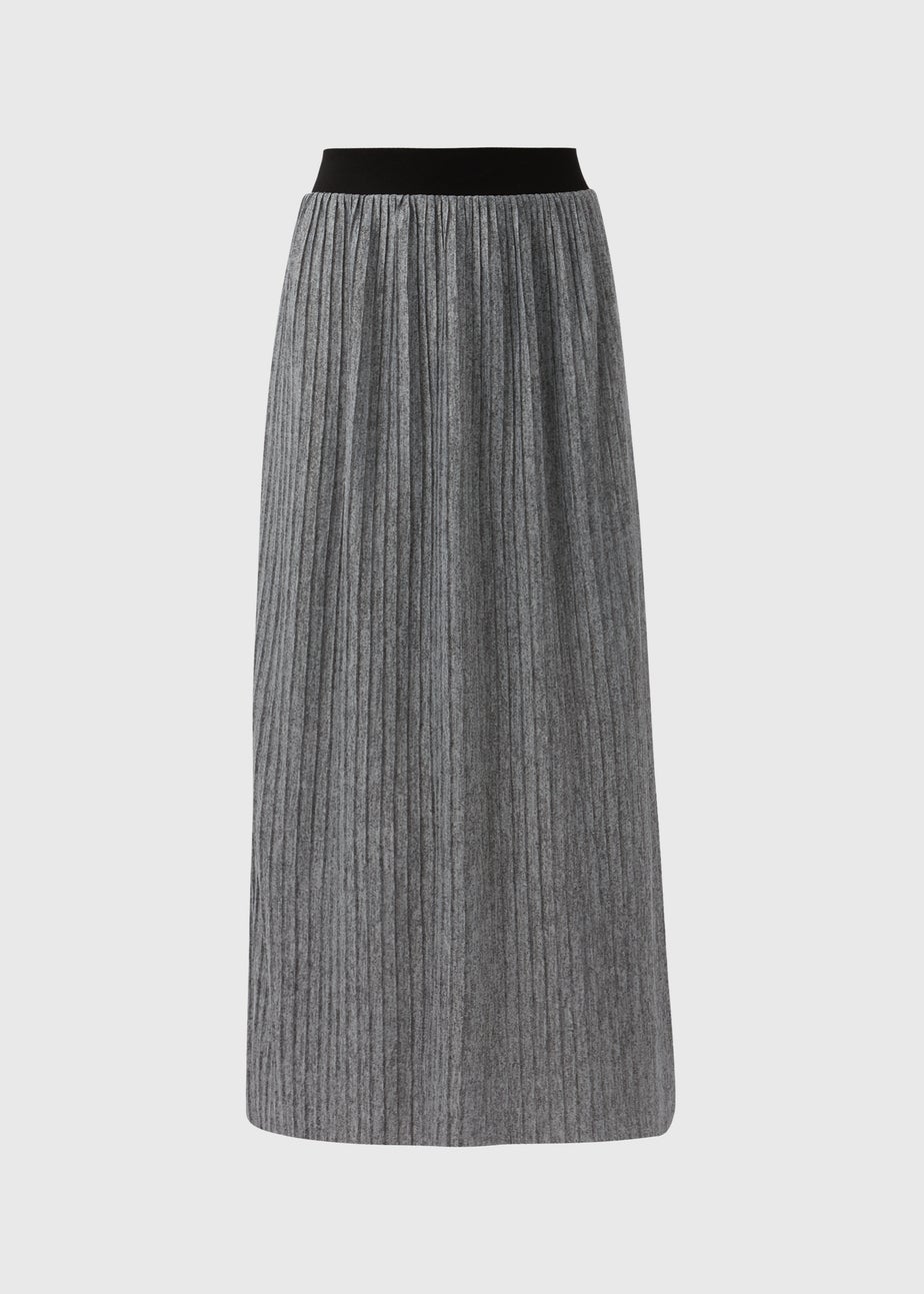 Grey Pleated Midi Jersey Skirt