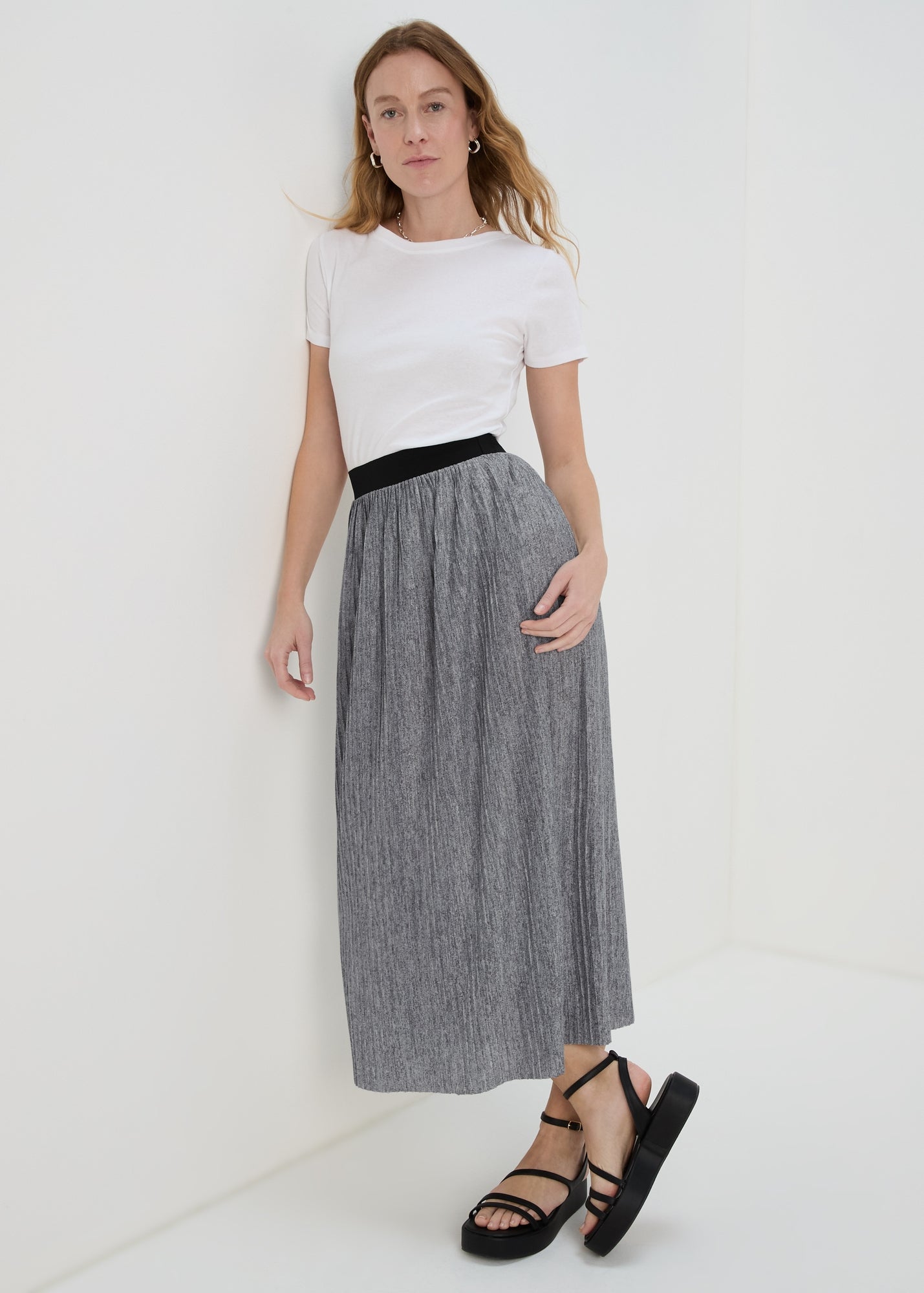 Grey Pleated Midi Jersey Skirt - Matalan