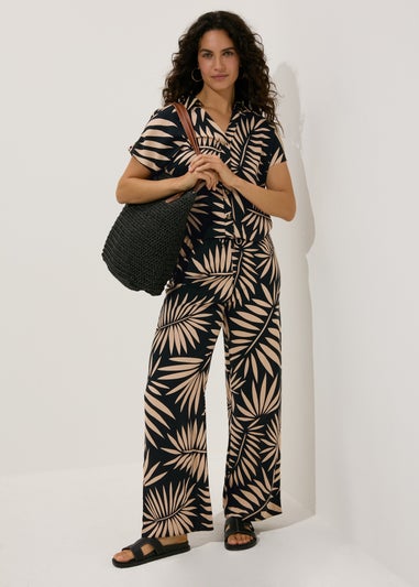 Black Leaf Print Co Ord Shirt