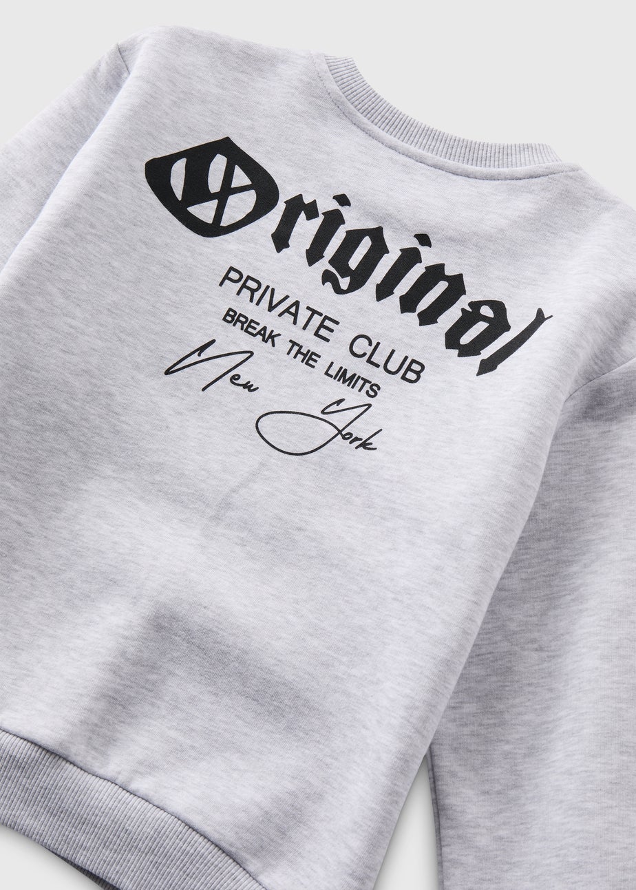 Boys Grey Marl Back Print Co Ord Sweatshirt (7-13yrs)