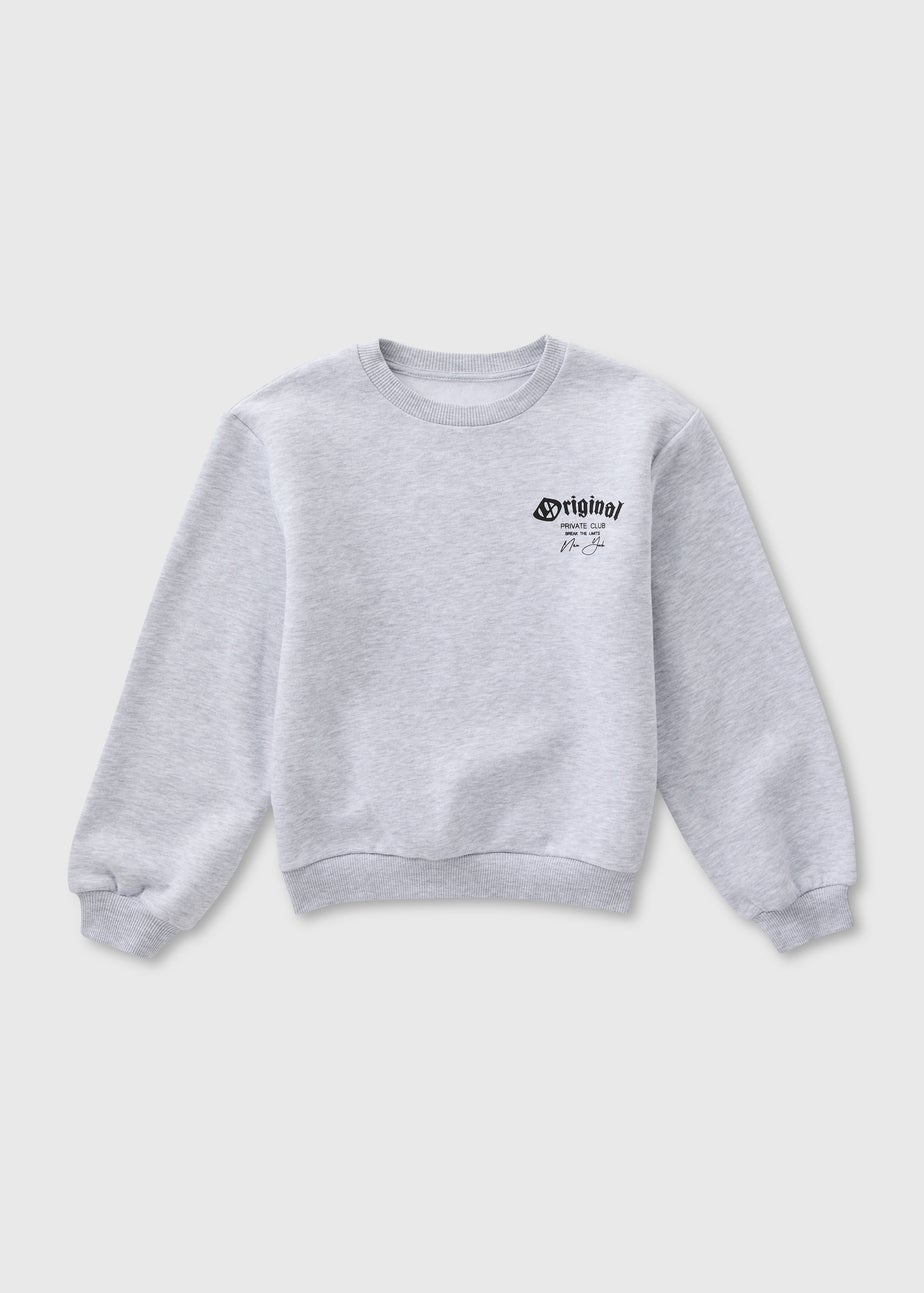 Boys Grey Marl Back Print Co Ord Sweatshirt (7-13yrs)