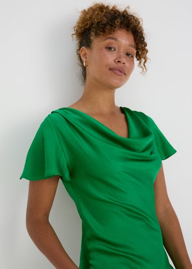 Green Tie Back Satin Dress