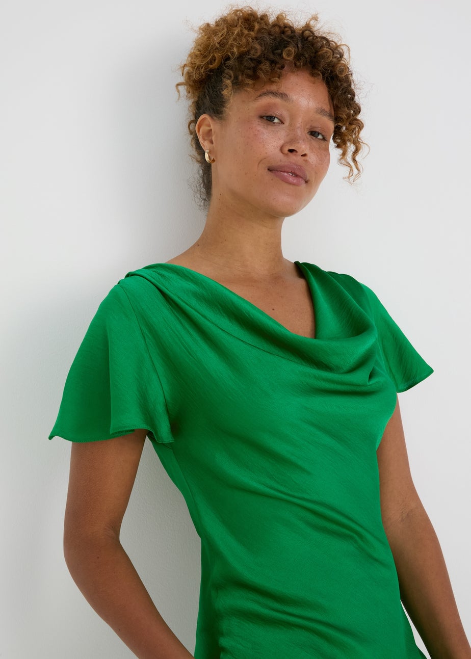 Green Tie Back Satin Dress