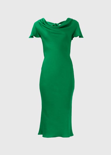 Green Tie Back Satin Dress