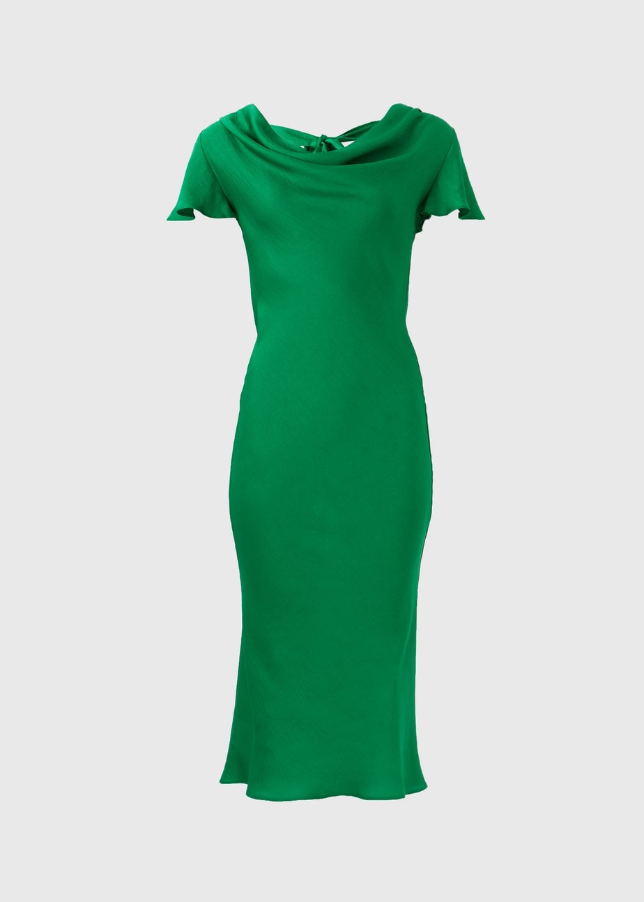 Green Tie Back Satin Dress