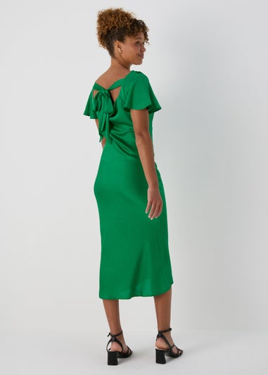 Green Tie Back Satin Dress