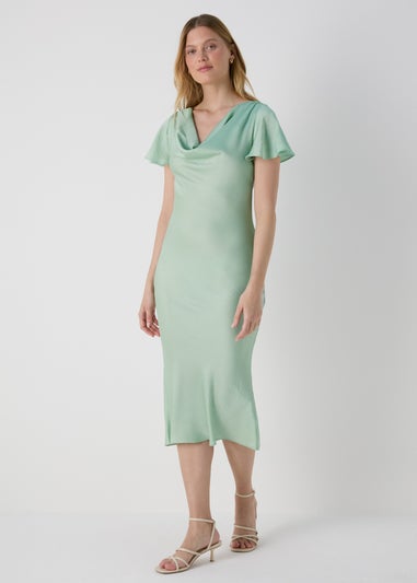 Sage Tie Back Satin Dress