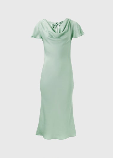 Sage Tie Back Satin Dress
