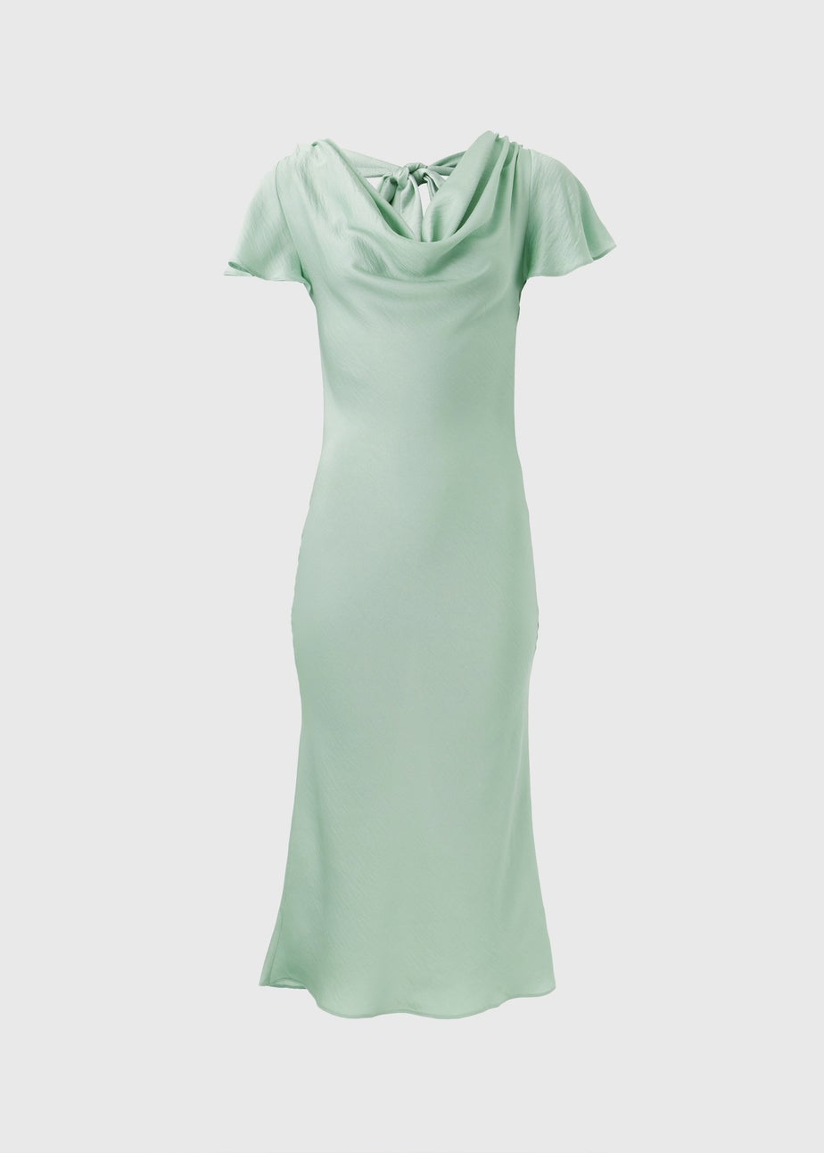 Sage Tie Back Satin Dress