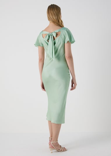 Sage Tie Back Satin Dress