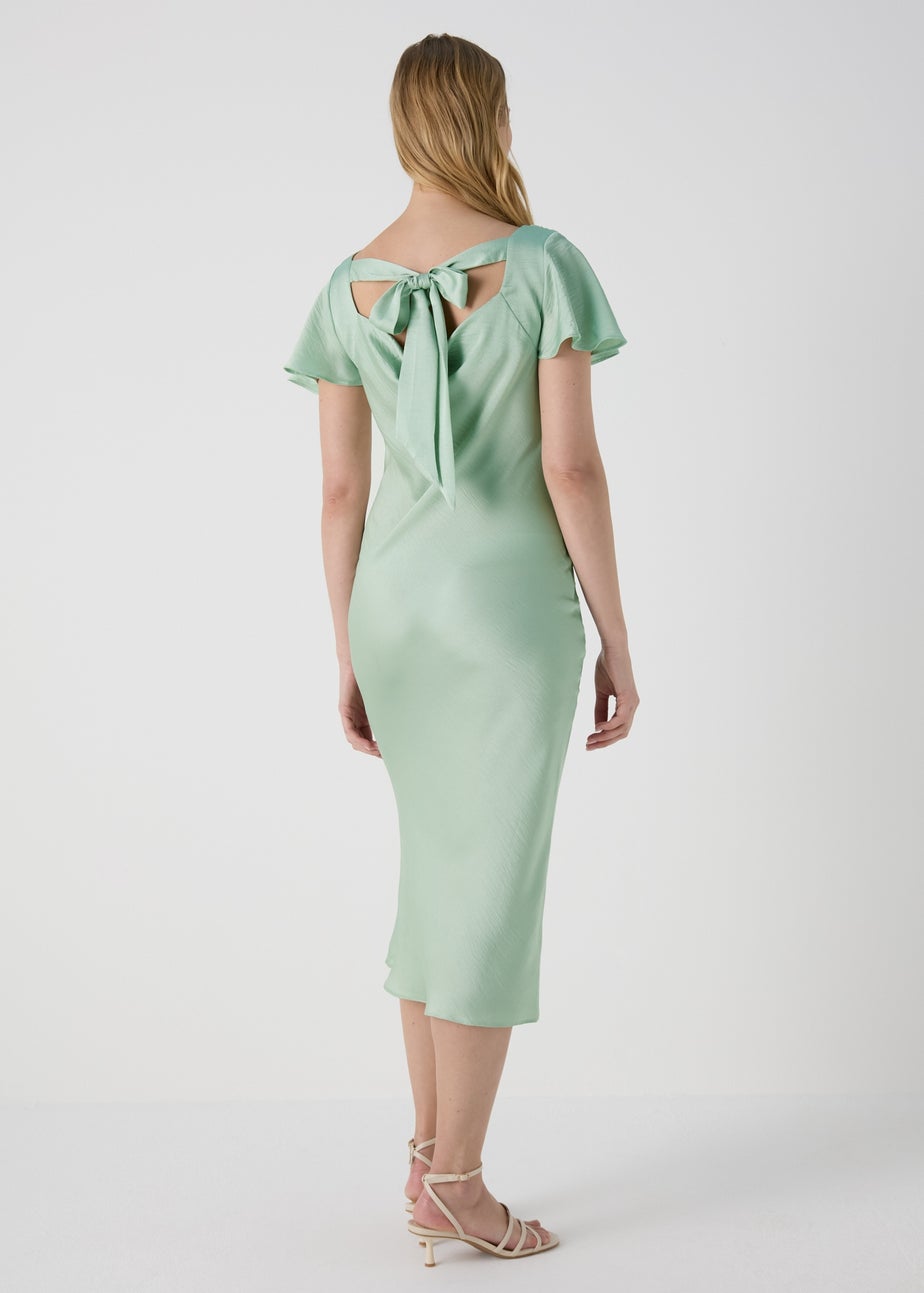 Sage Tie Back Satin Dress