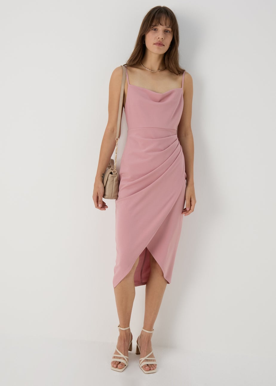Blush Pink Strappy Ruched Wrap Dress