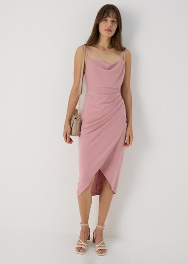 Blush Pink Strappy Ruched Wrap Dress