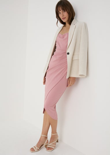 Blush Pink Strappy Ruched Wrap Dress