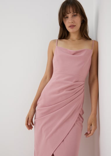 Blush Pink Strappy Ruched Wrap Dress