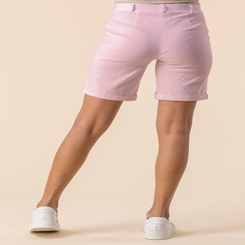 Roman Pink Elastic Waist Turn Up Stretch Shorts