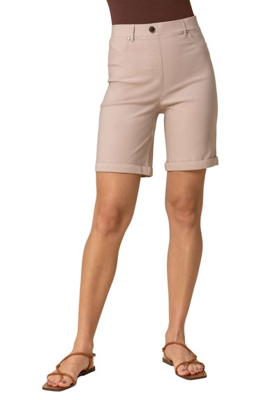 Roman Natural Elastic Waist Turn Up Stretch Shorts
