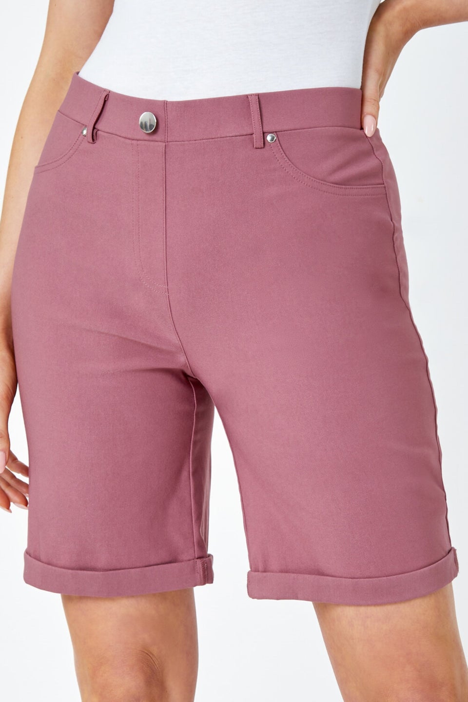 Roman Biscuit Elastic Waist Turn Up Stretch Shorts