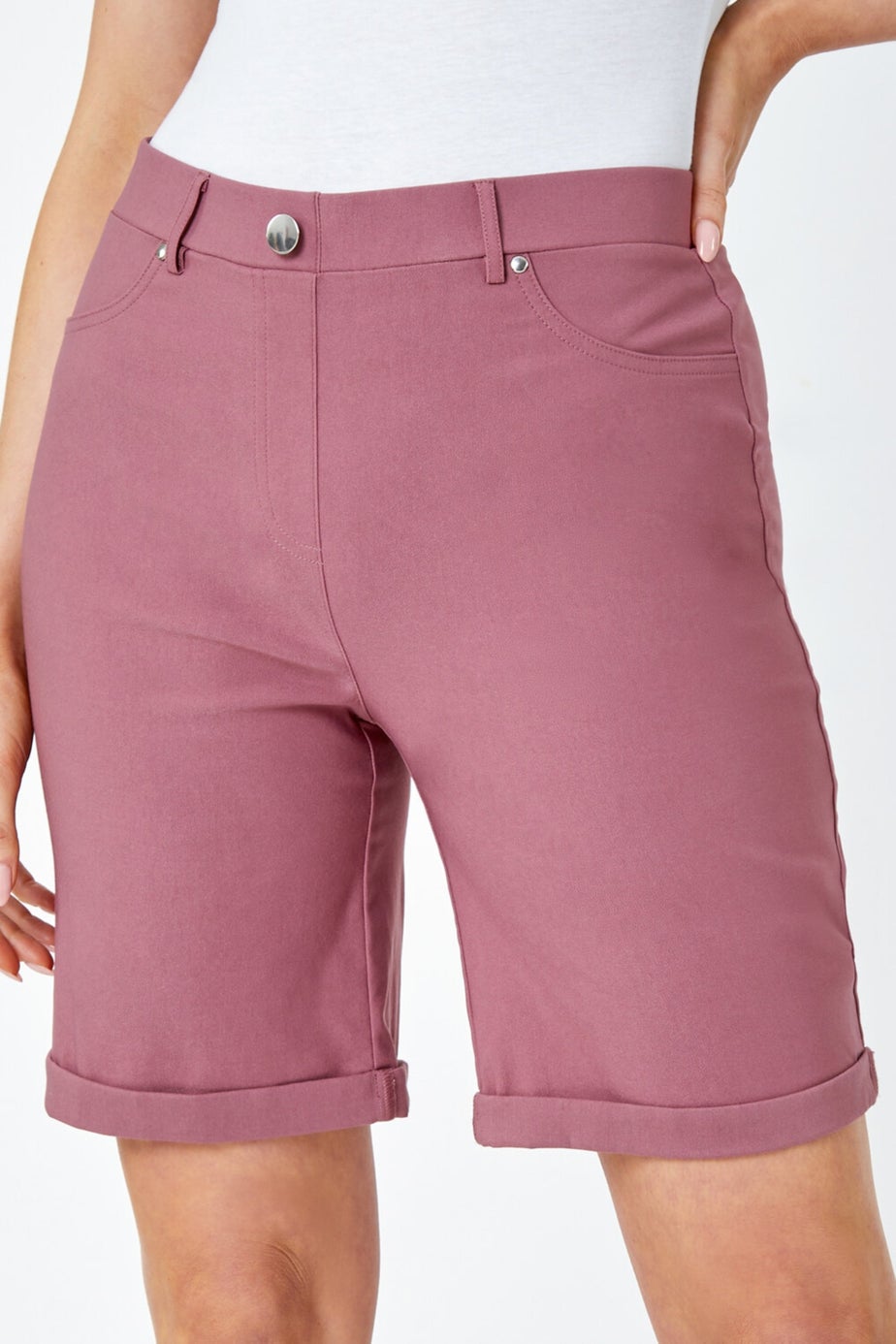 Roman Biscuit Elastic Waist Turn Up Stretch Shorts