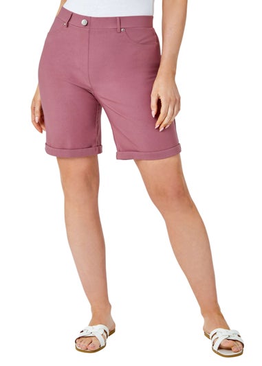 Roman Biscuit Elastic Waist Turn Up Stretch Shorts