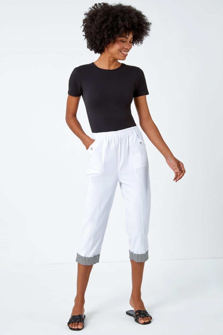 Roman White Contrast Detail Cropped Stretch Trouser