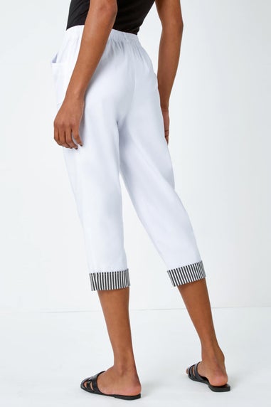 Roman White Contrast Detail Cropped Stretch Trousers