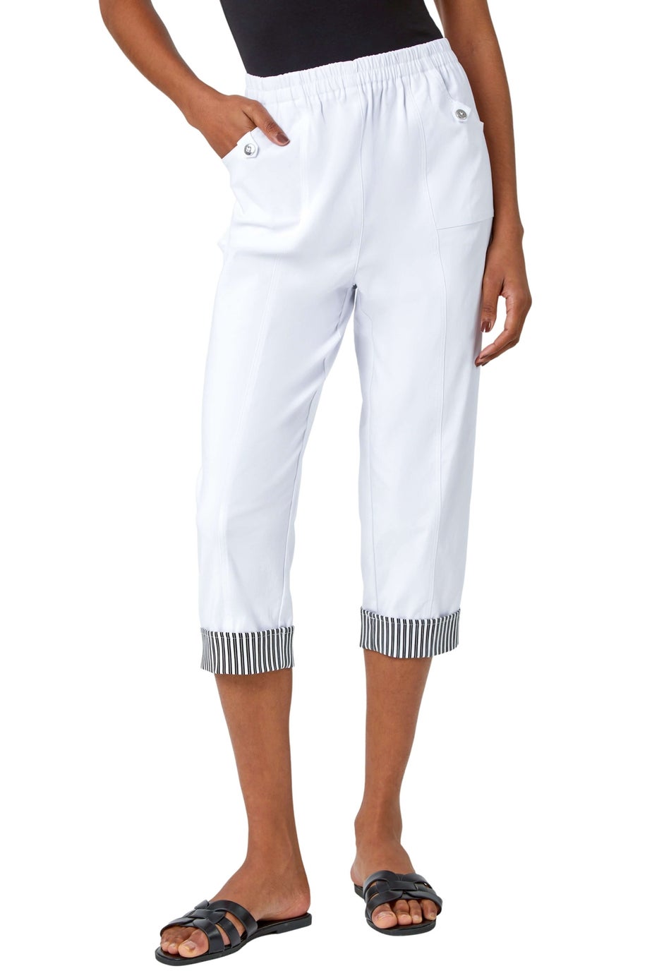 Roman White Contrast Detail Cropped Stretch Trouser