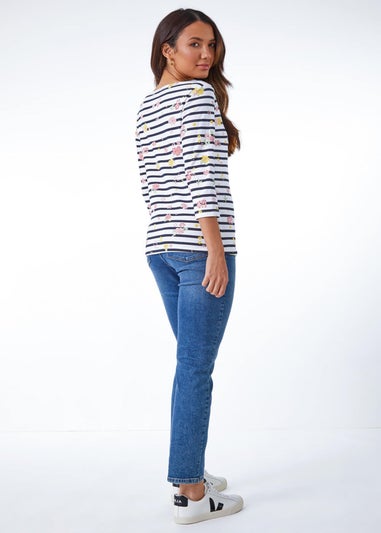 Roman Ivory Floral Print Stripe Top