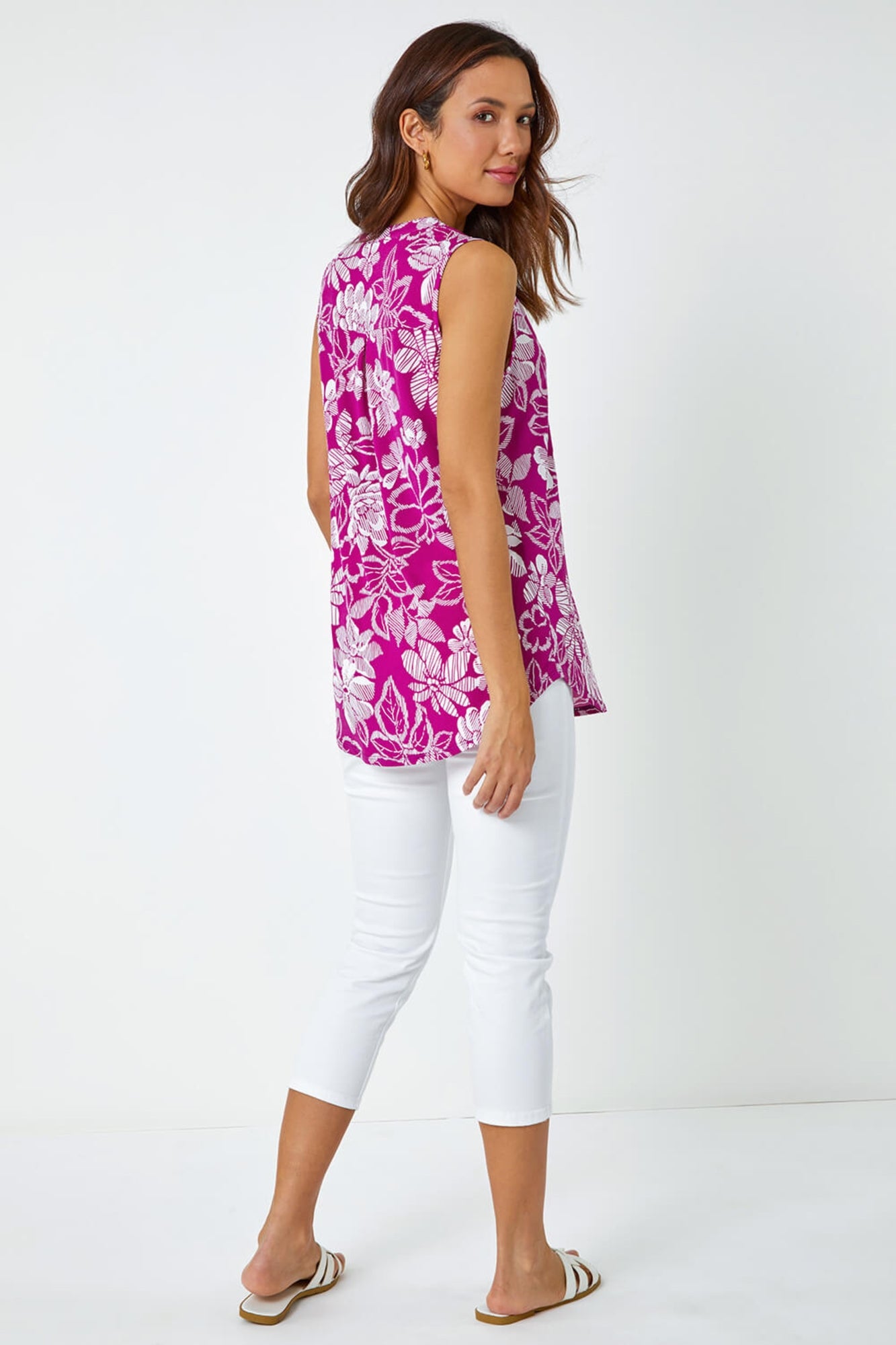 Roman Magenta Textured Floral Print Sleeveless Top - Matalan