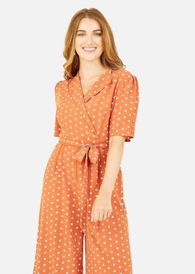 Yumi Orange Spot Print Retro Culotte Jumpsuit
