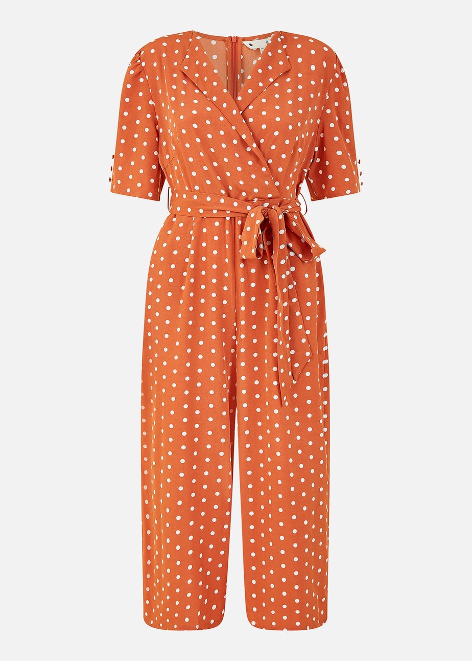 Yumi Orange Spot Print Retro Culotte Jumpsuit