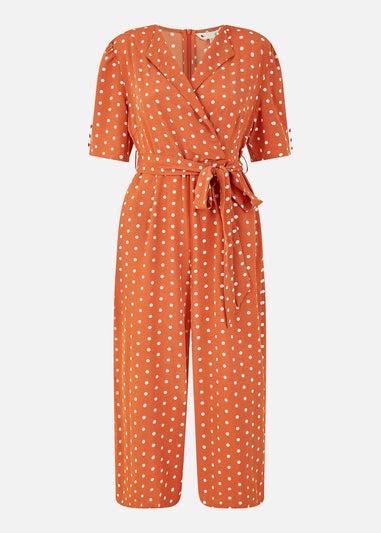 Yumi Orange Spot Print Retro Culotte Jumpsuit
