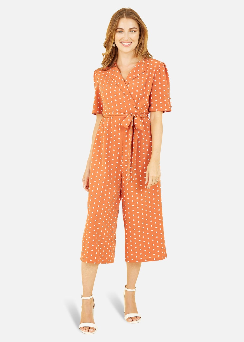 Yumi Orange Spot Print Retro Culotte Jumpsuit
