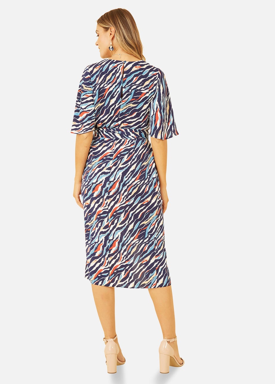Yumi Navy Zebra Stripe Kimono Sleeve Midi Dress