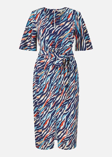Yumi Navy Zebra Stripe Kimono Sleeve Midi Dress