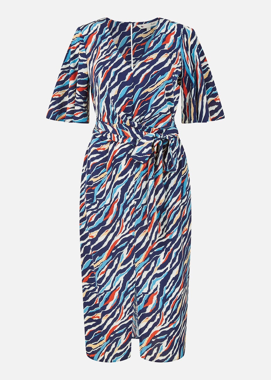 Yumi Navy Zebra Stripe Kimono Sleeve Midi Dress