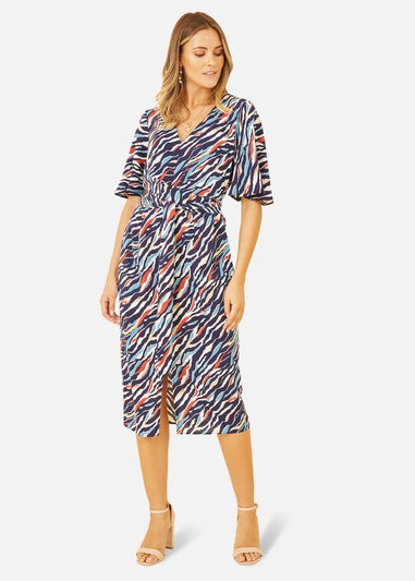 Yumi Navy Zebra Stripe Kimono Sleeve Midi Dress