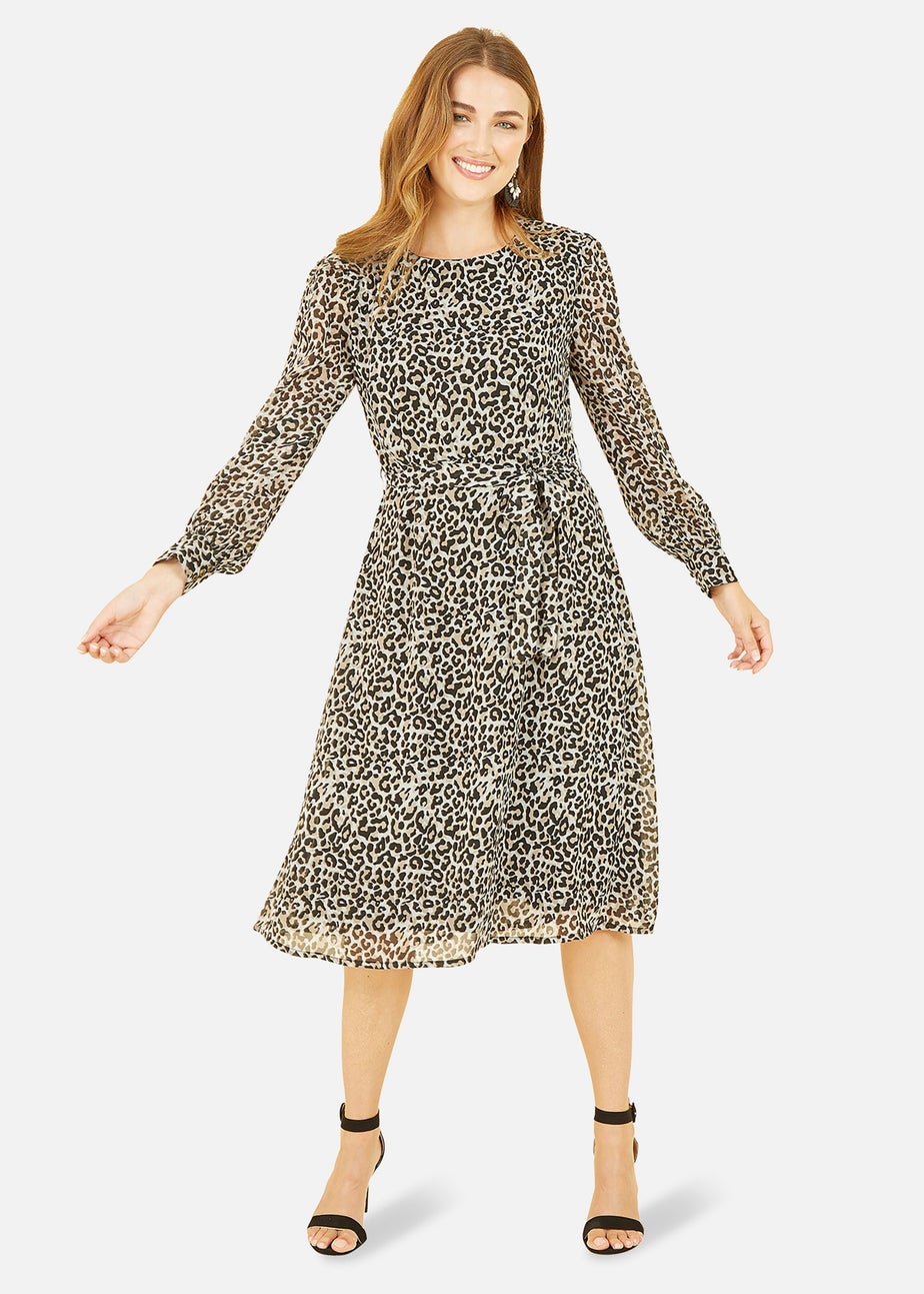 Yumi Black Leopard Long Sleeve Skater Dress