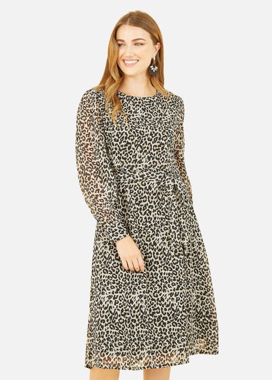Yumi Black Leopard Long Sleeve Skater Dress