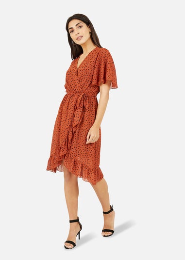 Mela Rust Dash Print Wrap Dress