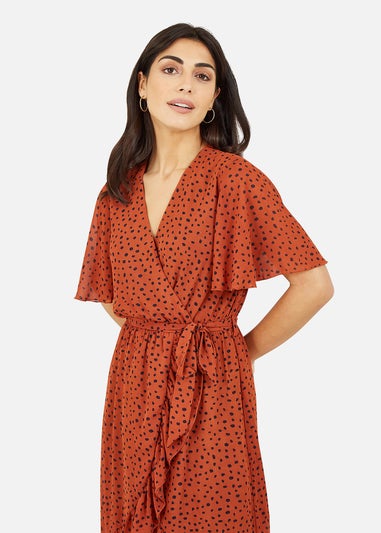 Mela Rust Dash Print Wrap Dress