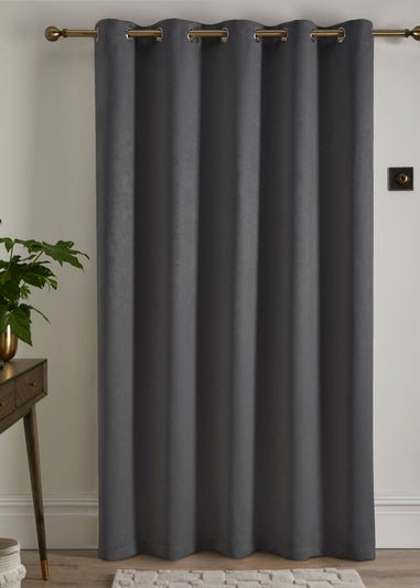 Fusion Strata Dimout Grey Eyelet Single Panel Door Curtain